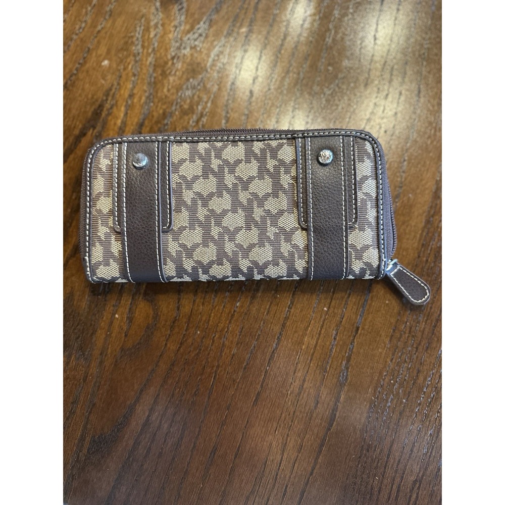 NY&Co‎ Monogram Zip Around Wallet Brown Tan Logo Print